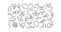 Thin line handdrawn curve arrow set. Doodle sketch pen and pencil freehand scribbble drawing. Left, up, down, side, cross, wavy,