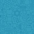 Thin Line Holiday Rosh Hashanah Blue Seamless Pattern