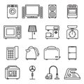 Thin line home appliances icons, household outline. Stroke vector signs.