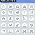 Thin line hotel services and facilities, online booking icons set