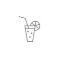 Thin line icon of glass drink with bubbles and straw. Alcohol and fresh beverages symbol. Royalty Free Stock Photo