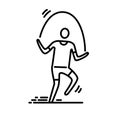 Thin line icon. Man exercising skipping rope. Royalty Free Stock Photo