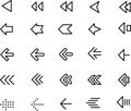 Thin line icon set for arrow arrowsdirection navigation button. Royalty Free Stock Photo