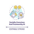 Thin line icon socially conscious and trustworthy AI concept