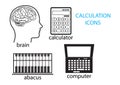 Thin line icons for brain,abacus,calculator,computer,vector illustrations