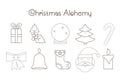 Thin line icons of Christmas time and X-mas elements. Christmas Alchemy. Linear collection