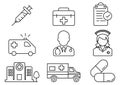 Thin line icons Hospital set Royalty Free Stock Photo