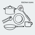 Thin line icons for kitchen set,pot,pan,dish,spoon,fork,vector illustrations