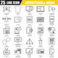 Thin line icons set of advertising media channels