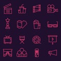 Thin line icons set of cinema shooting, movie making, film production, leisure entertainment,. Royalty Free Stock Photo