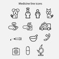 Thin line icons set of hospital and medical and veterinary care.