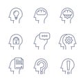 Thin line icons set of human mind, thinking process, learning. Line logo Royalty Free Stock Photo