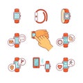 Thin line icons set. Modern smart watches and apps Royalty Free Stock Photo