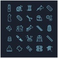 Thin line icons set - needlework, sewing, knitting