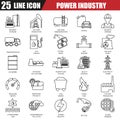 Thin line icons set of power plant, extraction of various resources