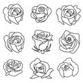 Thin line icons set for rose flower and shadow,vector illustrations Royalty Free Stock Photo