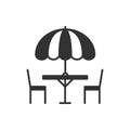 Thin line icons set. Table and chair outside. Outdoors. Silhouette street cafe, restaurant sign. Food service. Patio Royalty Free Stock Photo