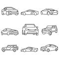 Thin line icons set,transportation,Car side view,Car front,vector illustrations Royalty Free Stock Photo