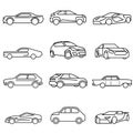 Thin line icons set,transportation,Car side view,Car front,vector illustrations