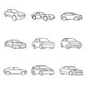 Thin line icons set,transportation,Car side view,Car front,vector illustrations Royalty Free Stock Photo