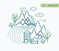 Thin line landscape flat eco design, rural background