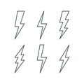 Thin line lightning bolt icons set