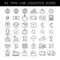 Thin line logistics icon set. Cargo and delivery service icons. Black outline, no fill, editable. Royalty Free Stock Photo
