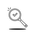 thin line magnifying glass with tick inside