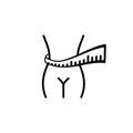 Thin line measuring tape on waistline icon on white