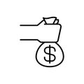Thin line money bag icon isolated on white background - Vector Royalty Free Stock Photo