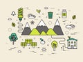 Thin line natural resources modern illustration concept. Infographic way from ecology to clean energy. Icons on isolated white Royalty Free Stock Photo