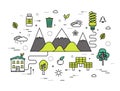 Thin line natural resources modern illustration concept. Infographic way from ecology to clean energy. Icons on Royalty Free Stock Photo