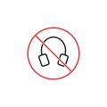 Thin line no headphones forbidden sign on white background