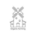 Thin line organic farming logo with windmill