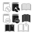 Thin line and outline book icons collection