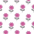 Thin line pink flower vector pattern.