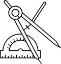 Thin-Line Protractor and Compass Vector, Minimal Geometry Icon for Education and School Math Royalty Free Stock Photo