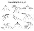 Thin line road and highway icons. Linear traffic route signs on white background