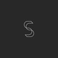 Thin line S logo monogram letter, combination two letters SS black and white hipster style, loop fusion 2 curve