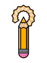 Thin line sharpened pencil icon with shavings around.