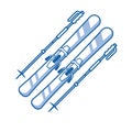 Line Skis and Poles Vector Icon