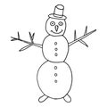 Thin line smiling doodle snowman with hat and carrot Royalty Free Stock Photo