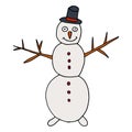 Thin line smiling doodle snowman with hat and carrot Royalty Free Stock Photo