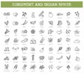 Condiment icons set. Outline set of condiment vector icons