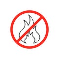 thin line stop fire icon like red forbidden sign