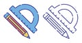 Thin line stroked color icon. Pencil and school protractor, ruler for sketching in geometry lessons. Simple vector Royalty Free Stock Photo