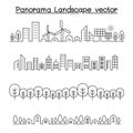 Thin line style city panorama. urban landscape vector illustration graphic design