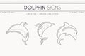 Thin line style dolphin - set of marine mammals Royalty Free Stock Photo