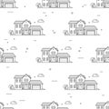 Thin line suburban american houses seamless pattern.