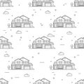 Thin line suburban american houses seamless pattern.